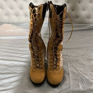 Timberland Tan Lace Up Wedge Heeled Boots Rugged Design
